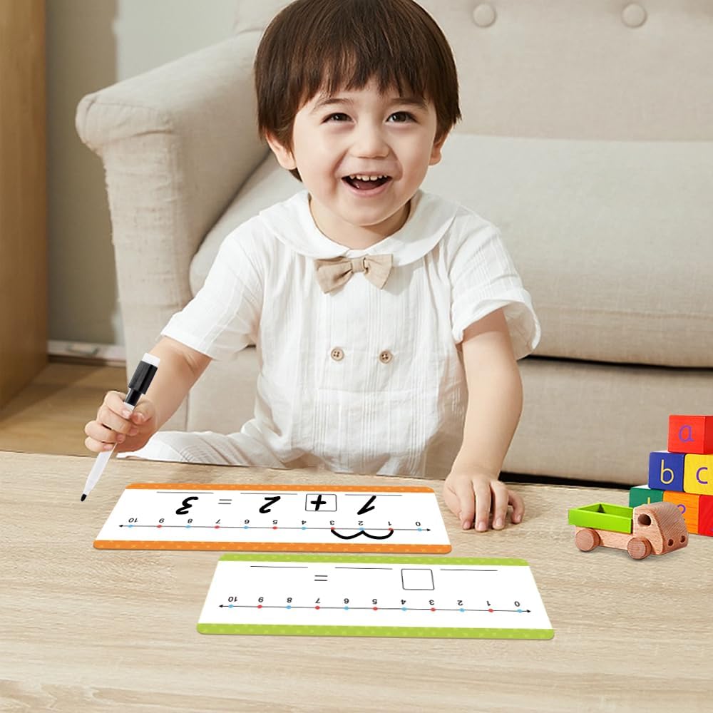 Lachilly Addition & Subtraction Number Line Dry Erase Cards Math Manipulatives Board for Kids Students Classroom Home Write and Wipe 3.46" x 10.5", 8Pcs for 0-10, 8Pcs for 0-20