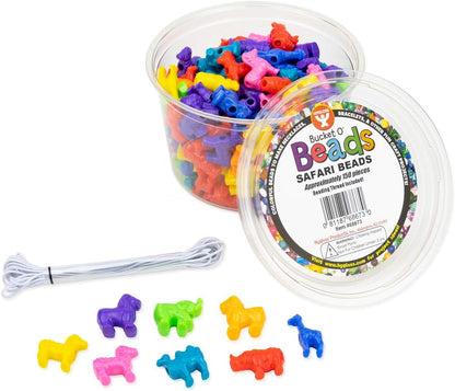 Hygloss Animal Shaped Beads 50 Pcs Plastic Zoo Safari Animal Pony Bead Charms - Colorful Craft Beads - for Kids DIY Craft Jewelry Making Necklace Bracelet Supplies, Resealable Container
