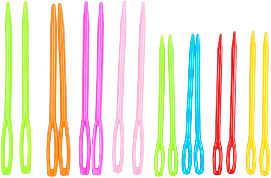 Hekisn Large-Eye Plastic Sewing Needles, Colorful Safety Lacing Needles, 2 Different Sizes Yarn Sewing Needle, Learning Needles for DIY Sewing Handmade Crafts，2.76 &2.1 inch (16 Pieces)