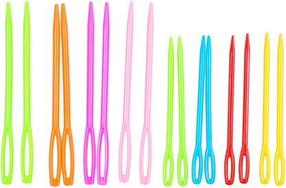 Hekisn Large-Eye Plastic Sewing Needles, Colorful Safety Lacing Needles, 2 Different Sizes Yarn Sewing Needle, Learning Needles for DIY Sewing Handmade Crafts，2.76 &2.1 inch (16 Pieces)