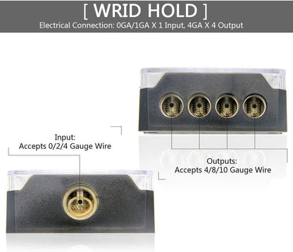 3 Way Power Distribution Block, 0/2/4 AWG Gauge in, 4/8/10 Gauge Out, Car Audio Stereo Amp Distribution Connecting Block for Audio Splitter (1x0GA+3x4GA) 2 Pack