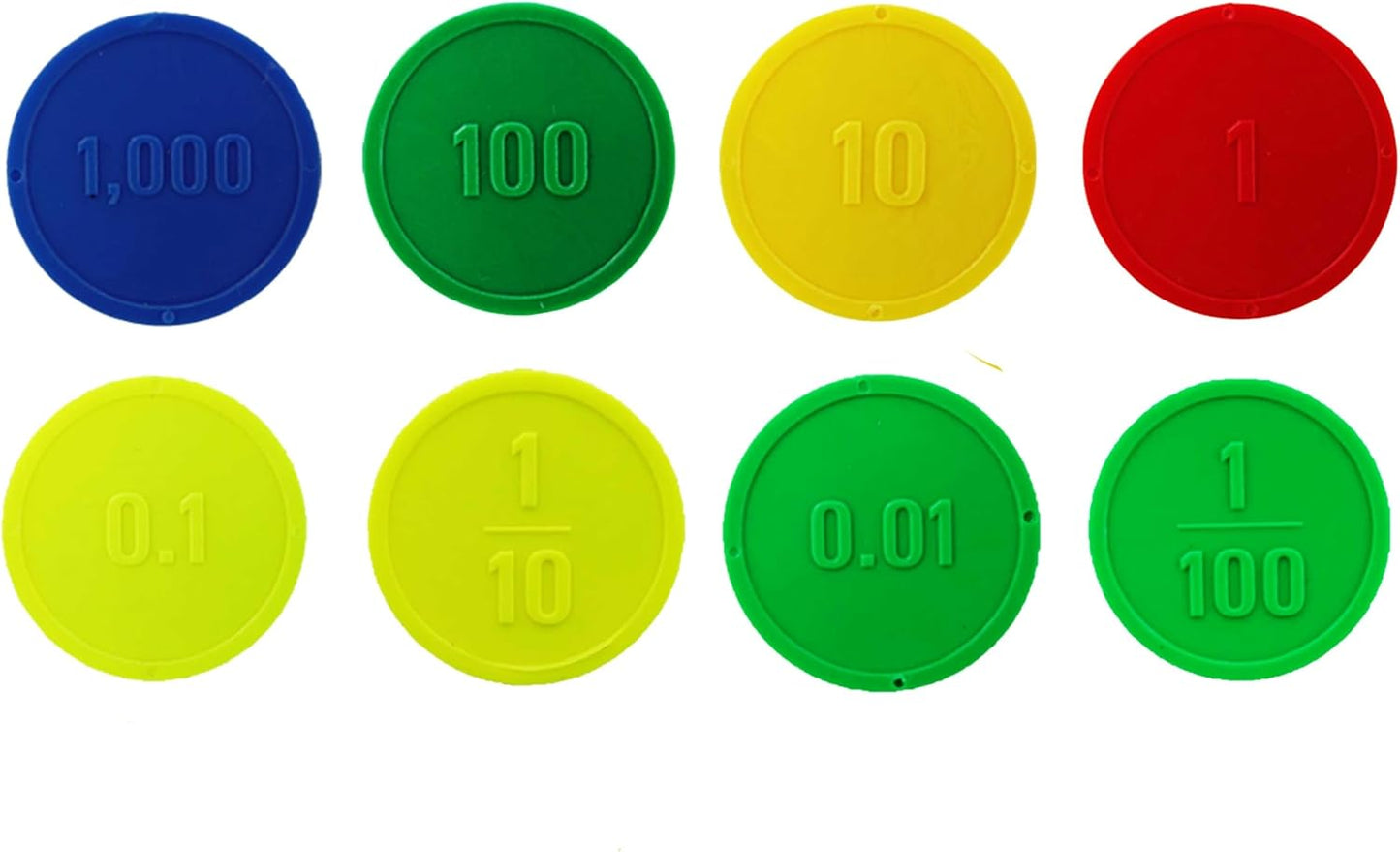 Place Value Disks, Set of 120 Hundreds Tens and Ones, 100 10 1, Recycled Plastic Math Counters - plavalmat®
