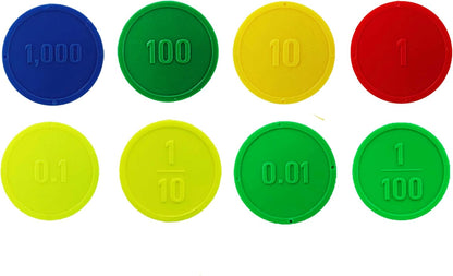 Place Value Disks, Set of 120 Hundreds Tens and Ones, 100 10 1, Recycled Plastic Math Counters - plavalmat®