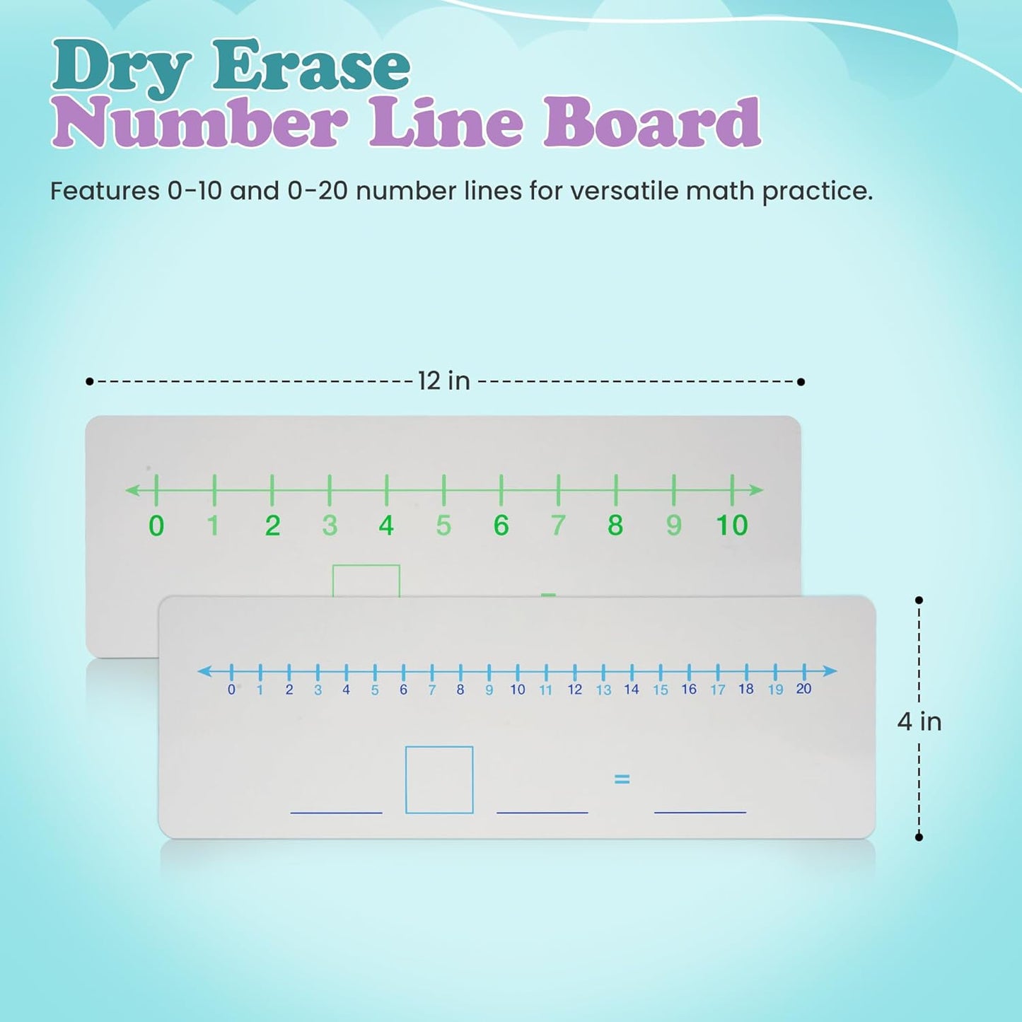 Dry Erase Number Line, Double Sided Whiteboard, 1 Pack 4x12, Side 1 1-10 Side 2 1-20 with Blank Math Sentence