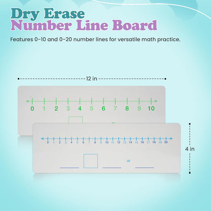 Dry Erase Number Line, Double Sided Whiteboard, 1 Pack 4x12, Side 1 1-10 Side 2 1-20 with Blank Math Sentence