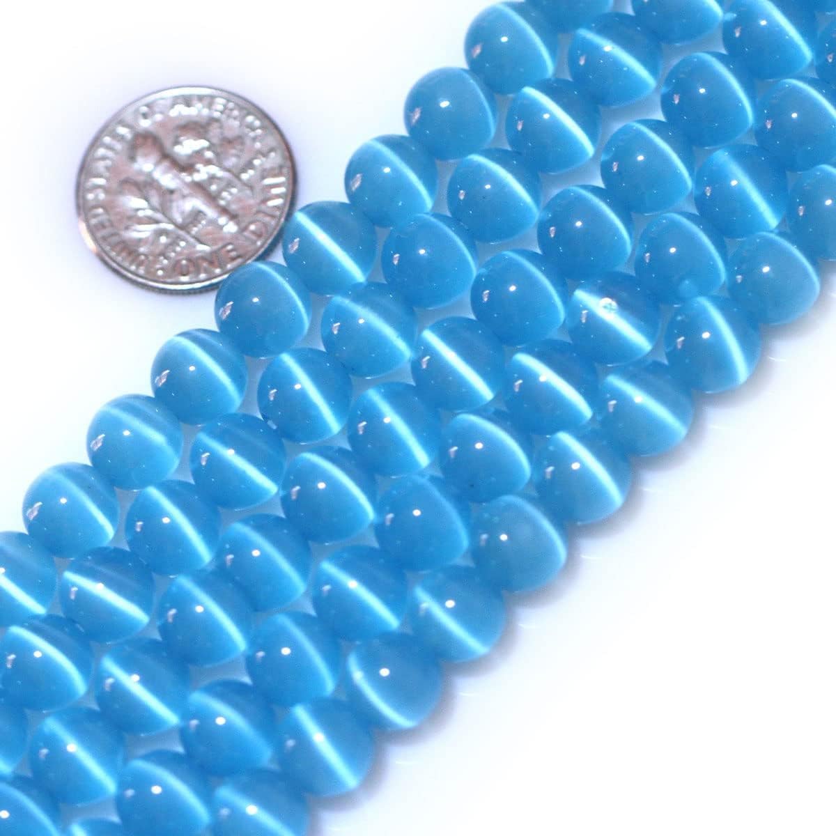 HAAMIIQII 8mm Light Blue Cat Eye Glass Round Crystal Stone Loose Gemstone Beads for Jewelry Making Bracelets Necklaces Earrings Crafts (45-50pcs)