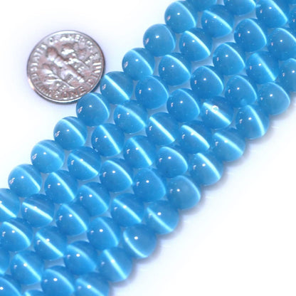 HAAMIIQII 8mm Light Blue Cat Eye Glass Round Crystal Stone Loose Gemstone Beads for Jewelry Making Bracelets Necklaces Earrings Crafts (45-50pcs)
