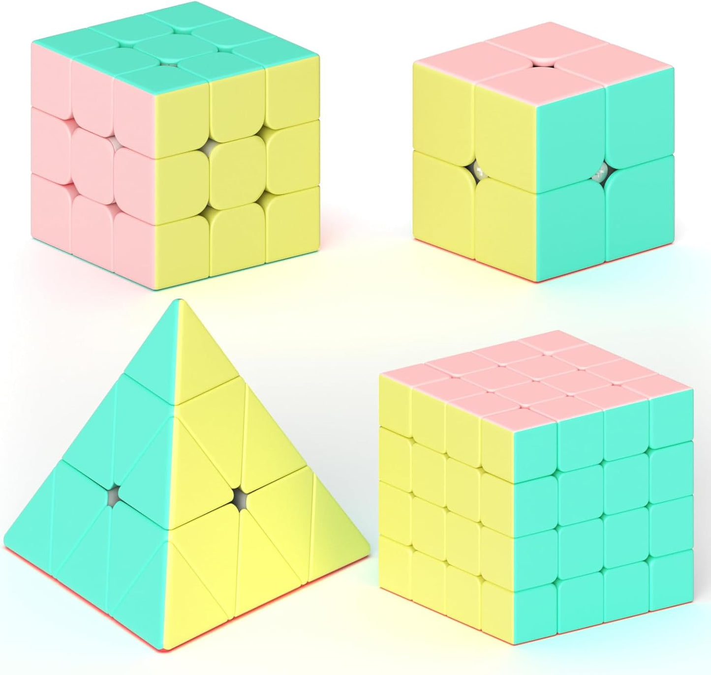 Vdealen Speed Cube Set, Puzzle Cube Bundle of 2x2x2 3x3x3 4x4x4 Pyramid Magic Cube Set, Birthday Party Christmas Stocking Stuffers Gift for Kids Teens Adults(Stickerless)