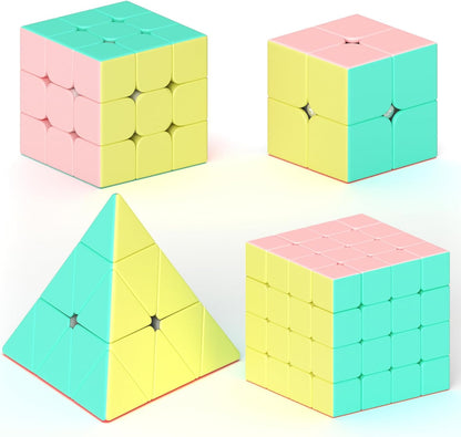 Vdealen Speed Cube Set, Puzzle Cube Bundle of 2x2x2 3x3x3 4x4x4 Pyramid Magic Cube Set, Birthday Party Christmas Stocking Stuffers Gift for Kids Teens Adults(Stickerless)