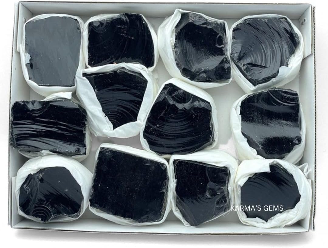 Black Obsidian, Crystal Flats, Mineral Flats, Natural Raw Crystals for Tumbling, Cabbing, Rock Tumbler for Kids, Treasure Box, Party Favors, Crystal Growing Kit, Gifts for Him, Minecraft