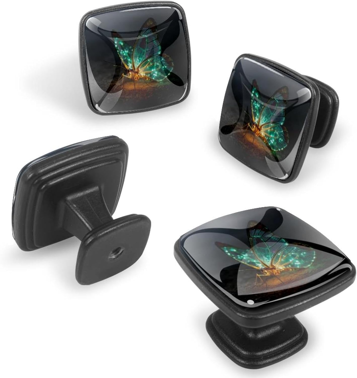4 Pack Cabinet Knobs Drawer Pulls, 30mm Round ABS Glass Drawer Hardware Growing Butterfly Cabinet Handles with Screws for Dressers Kitchens Cupboard