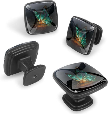 4 Pack Cabinet Knobs Drawer Pulls, 30mm Round ABS Glass Drawer Hardware Growing Butterfly Cabinet Handles with Screws for Dressers Kitchens Cupboard