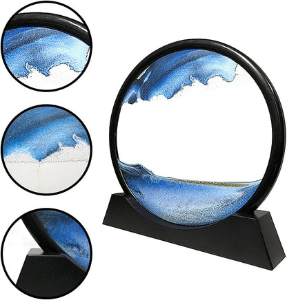 Muyan Moving Sand Art Picture Sandscapes in Motion Round Glass 3D Deep Sea Sand Art for Adult Kid Large Desktop Art Toys (Purple, 7 Inch)