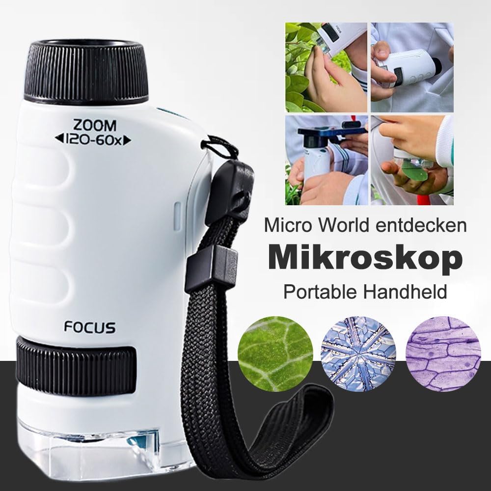Pocket Microscope for Kids, 2026 New Educational Mini Microscope - Portable Handheld Microscope Kit for Home School Lab, Biology Science Education - Christmas Stocking Stuffers, Birthday Gifts (Green)