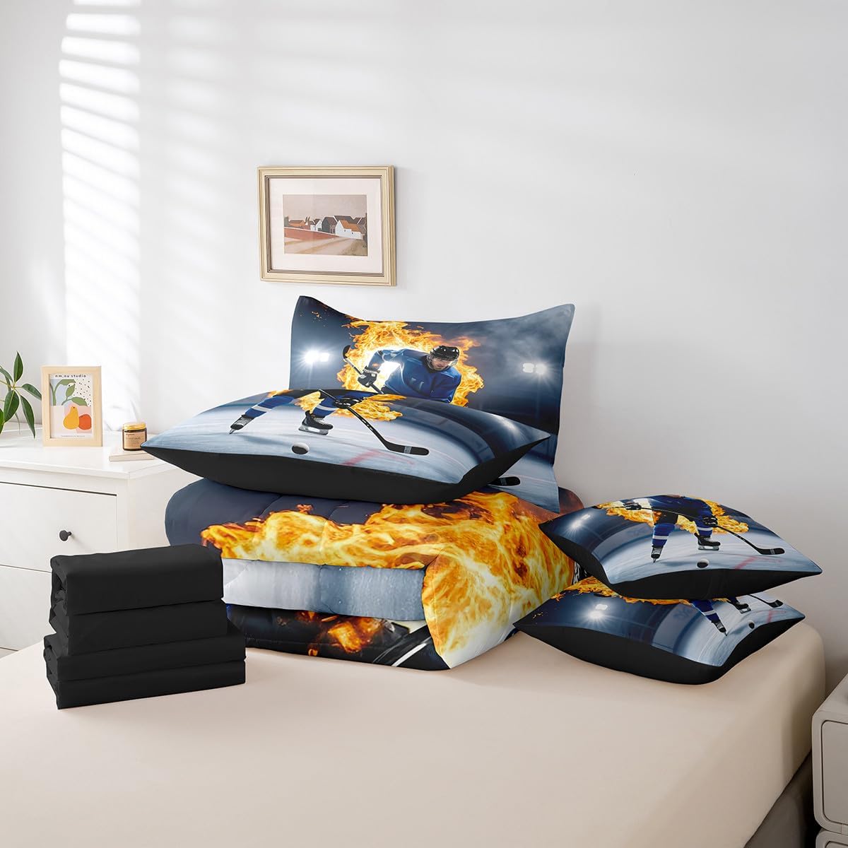 Erosebridal Chemistry Comforter Set with Sheets Full Size Periodic Table of Elements Bed in A Bag 7 Piece Science Chemistry Lovers Bedding Set for Kids Boys Children Bedroom Modern Black Bed Sets