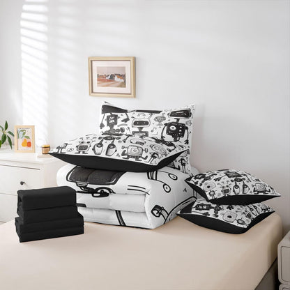 Erosebridal Chemistry Comforter Set with Sheets Full Size Periodic Table of Elements Bed in A Bag 7 Piece Science Chemistry Lovers Bedding Set for Kids Boys Children Bedroom Modern Black Bed Sets