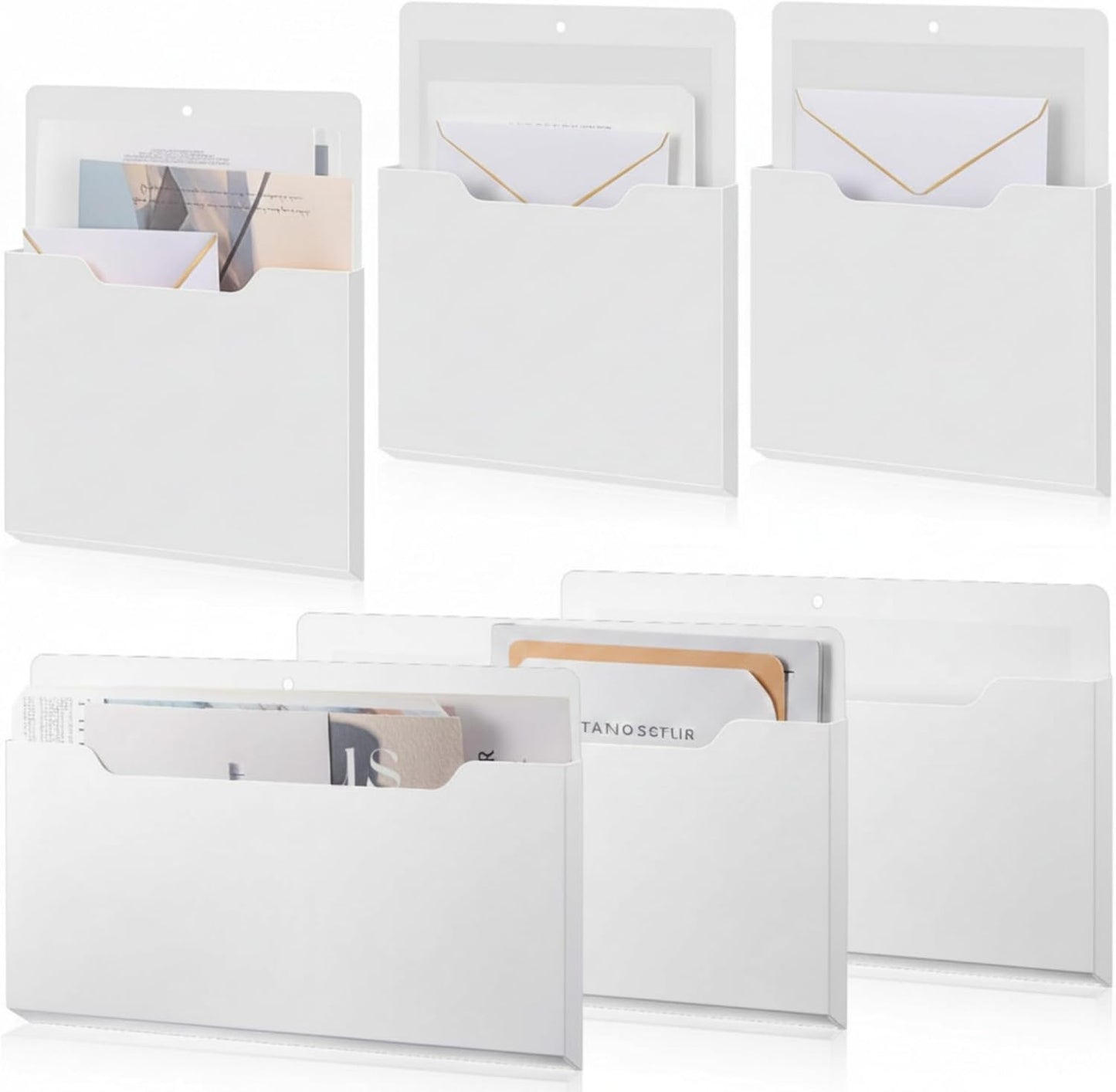 Fuutreo 6 Pcs Magnetic Wall File Organizer Magnetic Wall File Holder Refrigerator Magazine Holder for Mail Letters Paper(Aqua Green,Vertical-large)