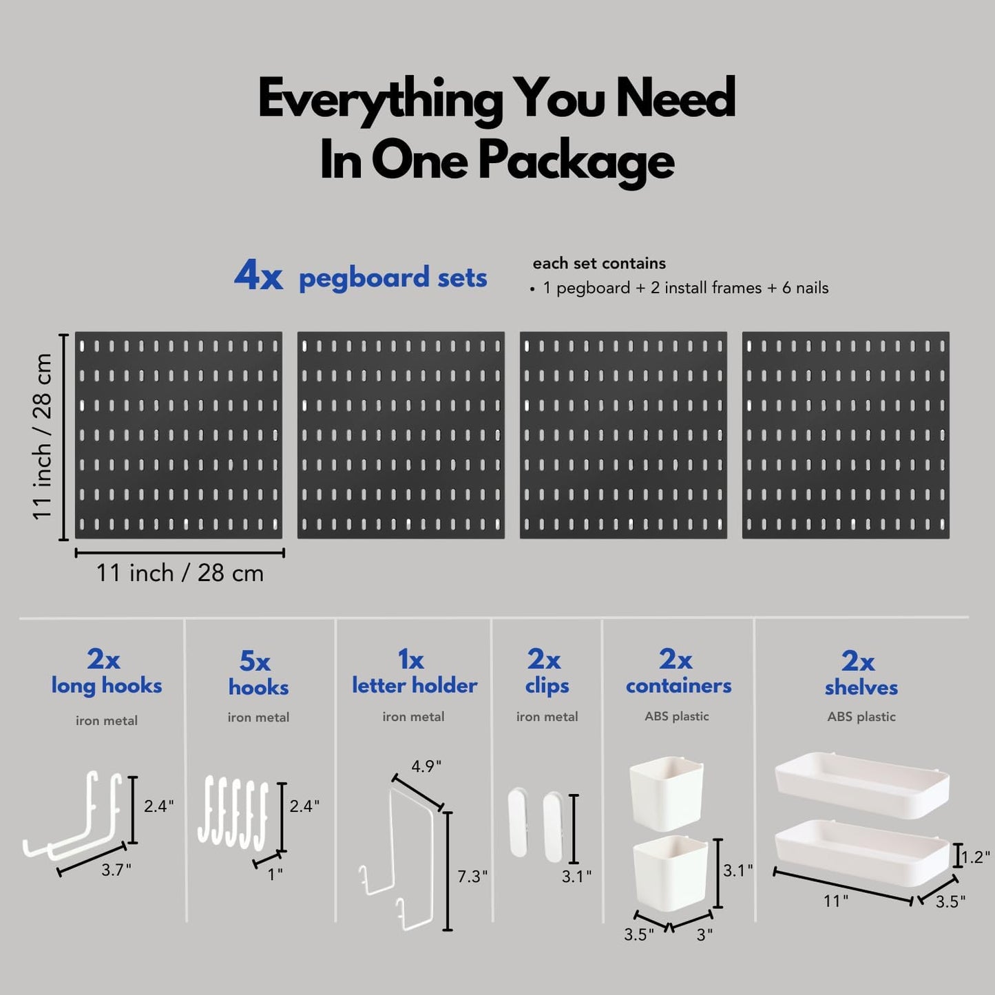 Keepo Peg Board Wall Organizer – Plastic Pegboard Panels, Modular Peg Board Storage System for Home Office, Craft Room, Gaming Setup (White, 33″×22″)