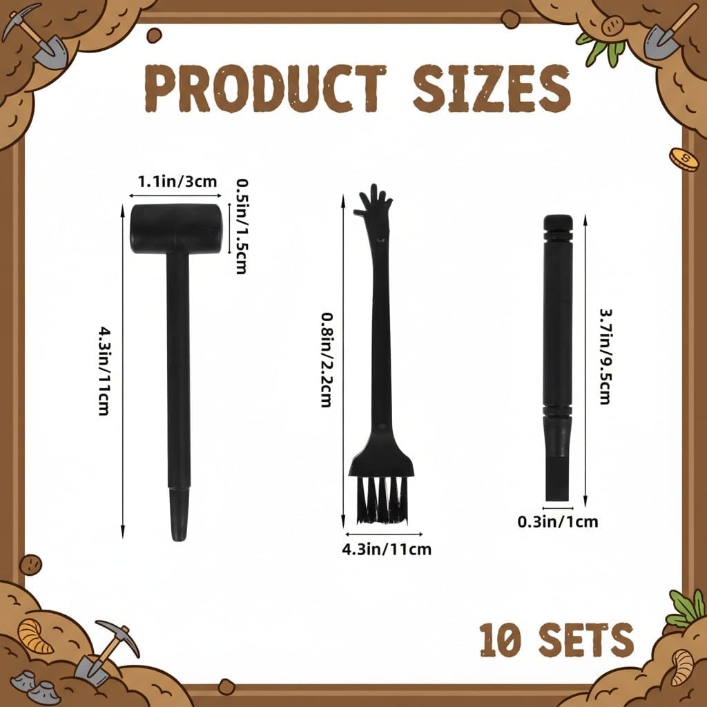 10 Sets Mini Dig Kit: Dinosaur Eggs Digging Hammer Chisel Brush Archaeological Science Excavation Tool Kit