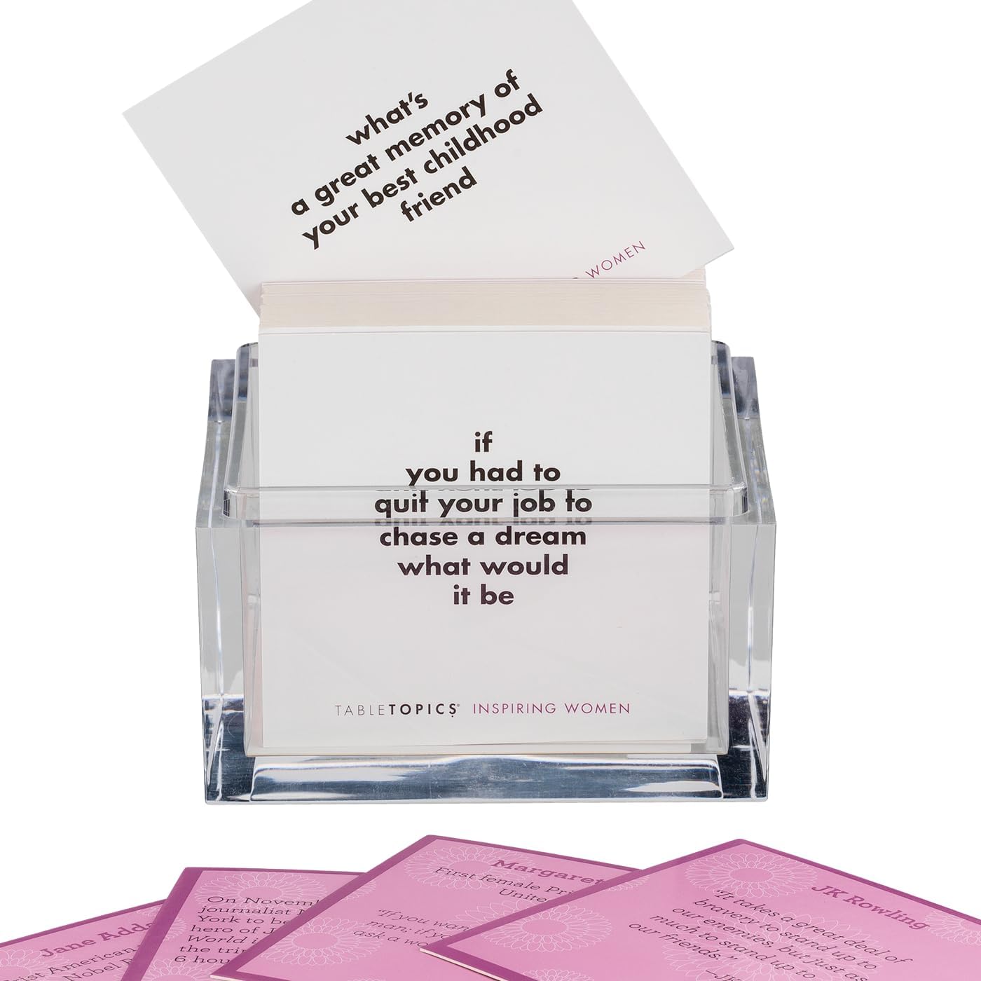 TableTopics Inspiring Women Question Card Game - 135 Conversation Starter Cards with Inspirational Quotes and Prompts for Discussions About Female Role Models, Perfect for Girls’ Nights
