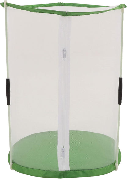 Transparent Mesh Cylindrical Habitat Cage Butterfly Observation Cage with Zipper Opening Carry Handle Easy Assembly for Small Plants Science Learning