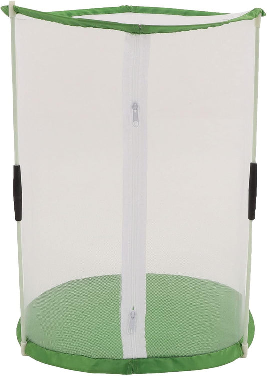Transparent Mesh Cylindrical Habitat Cage Butterfly Observation Cage with Zipper Opening Carry Handle Easy Assembly for Small Plants Science Learning