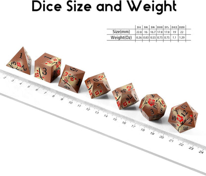 DnDnD Heavy Polyhedral Metal Dice Set with Metal Box, 7-die Shiny Blue Surface with Golden Number for RPG,Dungeons and Dragons,Pathfinder,Shadowrun,D&D,Role Palying Game and Math Teaching - Colors A