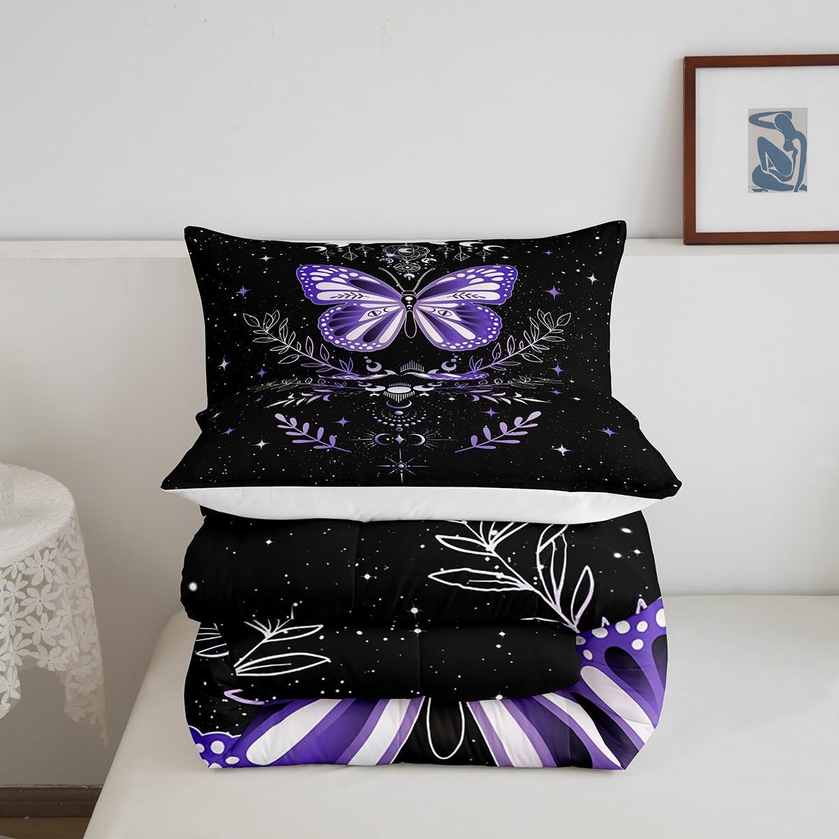 Castle Fairy Drum Kit Comforter Set,Musical Instruments Bedding Set for Kids Girls Women,Adults Rock Music Comforter,Neon Lighting Quilted Duvet Set Bedroom Collection Twin Size 2Pcs