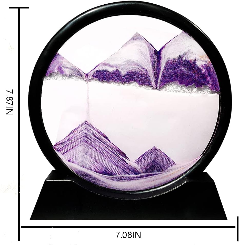Muyan Moving Sand Art Picture Sandscapes in Motion Round Glass 3D Deep Sea Sand Art for Adult Kid Large Desktop Art Toys (Purple, 7 Inch)