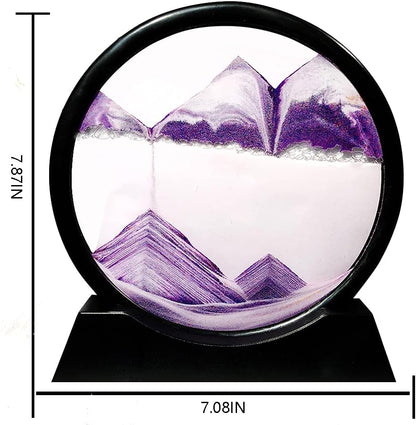 Muyan Moving Sand Art Picture Sandscapes in Motion Round Glass 3D Deep Sea Sand Art for Adult Kid Large Desktop Art Toys (Purple, 7 Inch)