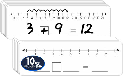10 Pcs Number Line Dry Erase Boards Cards, Double Sided Writable and Erasable Board 0-10 on One Side 0-20 on Other Side Math Teaching Homeschool Supplies for Students, Classroom Must Haves (4” x 12”)