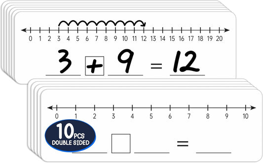 10 Pcs Number Line Dry Erase Boards Cards, Double Sided Writable and Erasable Board 0-10 on One Side 0-20 on Other Side Math Teaching Homeschool Supplies for Students, Classroom Must Haves (4” x 12”)