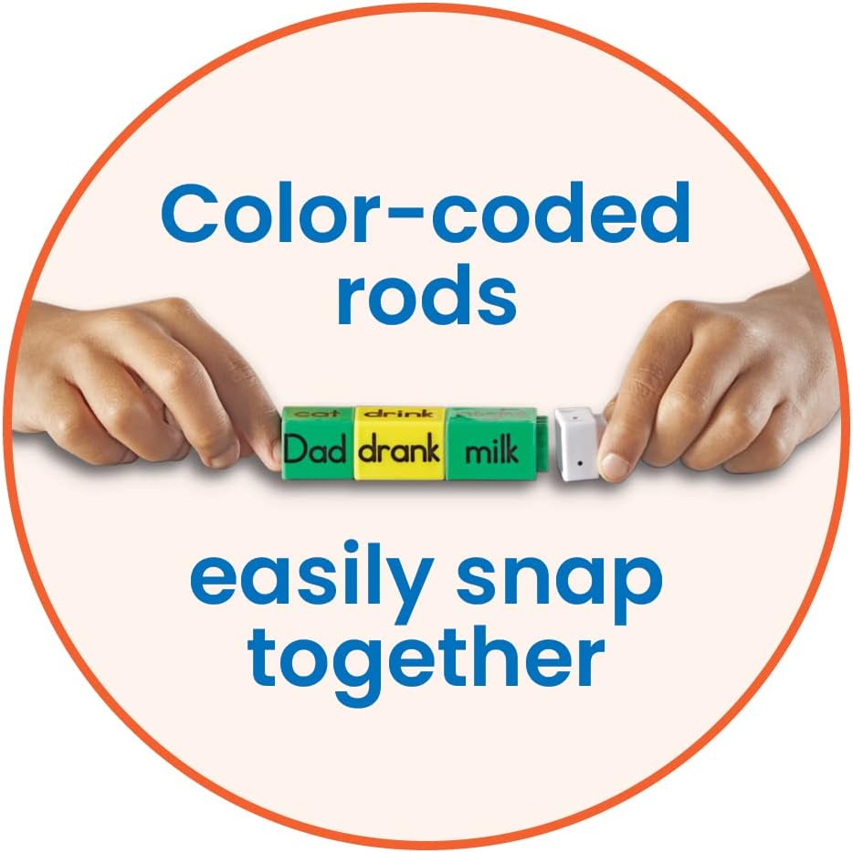 hand2mind Reading Rods Sentence Construction, Sentence Building for Kids, Parts of Speech Linking Cubes, Learn to Read Toys, Reading Tools for Kids, Science of Reading Manipulatives