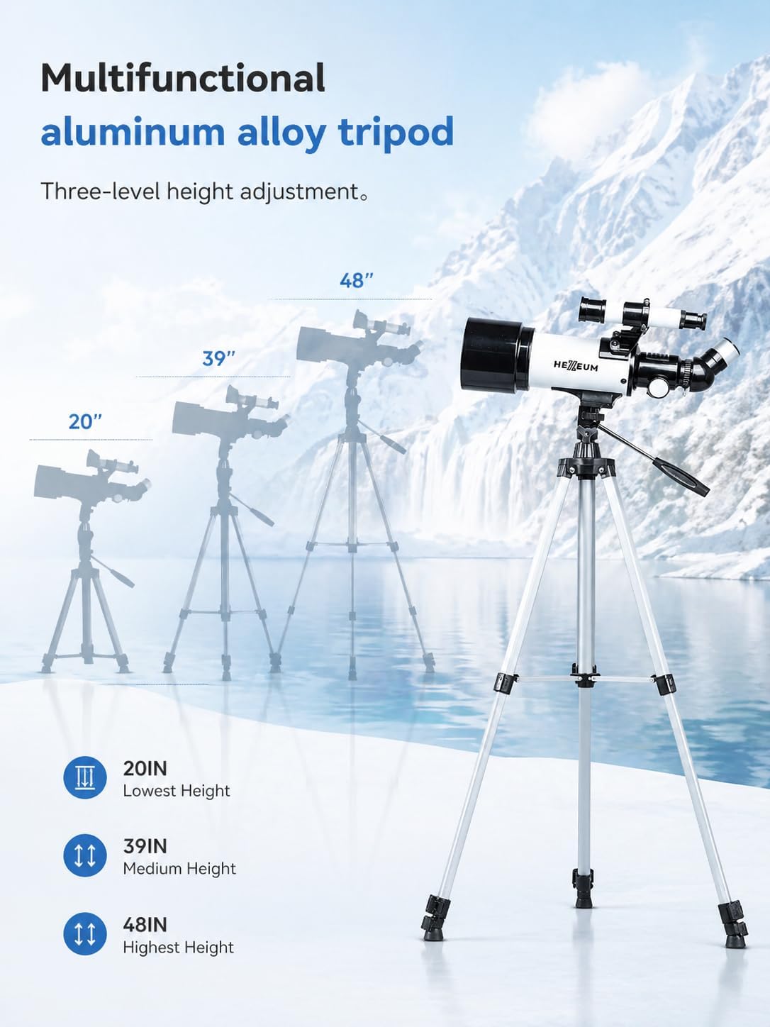 Koolpte Telescope 70mm Aperture 500mm - for Kids & Adults Astronomical Refracting Telescopes AZ Mount Fully Multi-Coated Optics, with Diagonal Mirror Phone Adapter, Carrying Bag, Wireless Remote Black