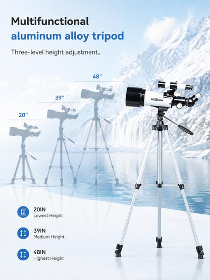 Koolpte Telescope 70mm Aperture 500mm - for Kids & Adults Astronomical Refracting Telescopes AZ Mount Fully Multi-Coated Optics, with Diagonal Mirror Phone Adapter, Carrying Bag, Wireless Remote Black
