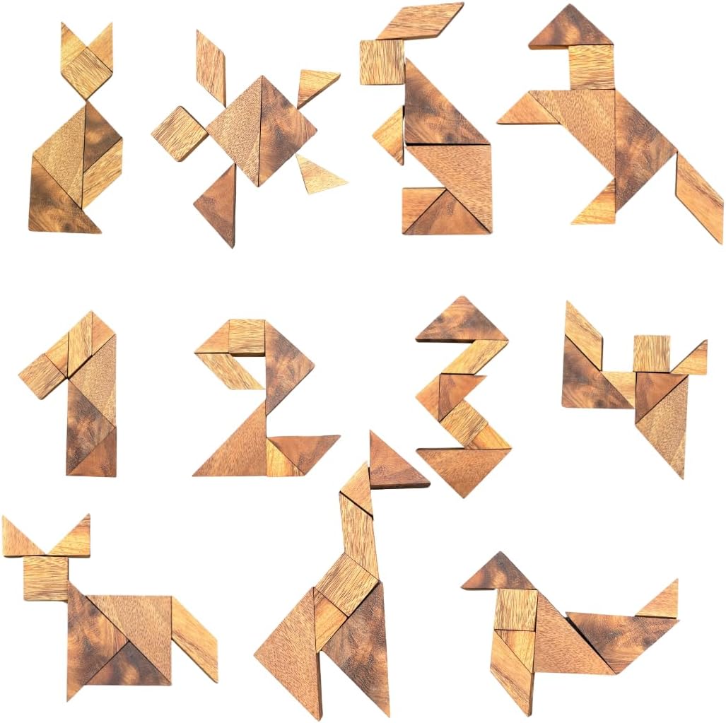 Premium Tangram Board Set – 7‑Piece Adult Geometry Puzzle, Executive Desk Brain Teaser, Minimalist Display Tray, Luxury Gift for Men & Women