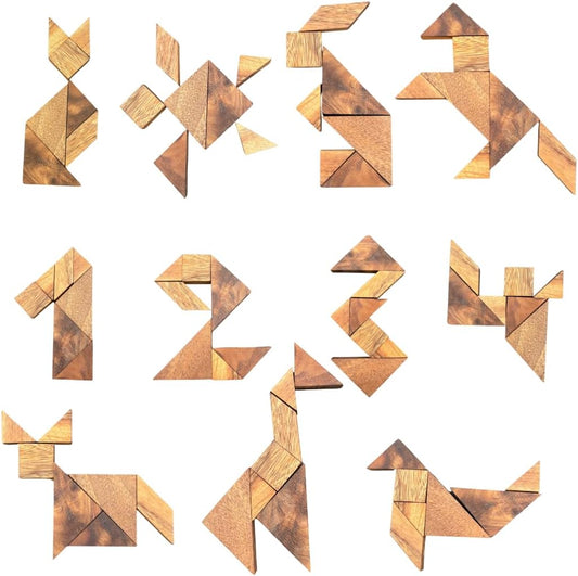 Premium Tangram Board Set – 7‑Piece Adult Geometry Puzzle, Executive Desk Brain Teaser, Minimalist Display Tray, Luxury Gift for Men & Women