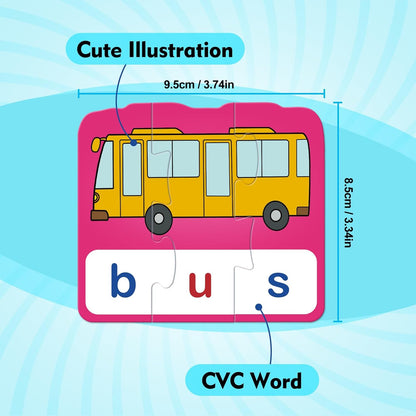 Kasfalci CVCC & CCVC Puzzle Cards for Kids - Word & Phonics Games, Speech Therapy Toys for Toddlers, 4 Alphabet Letter Word Puzzles, Learning Spelling Games