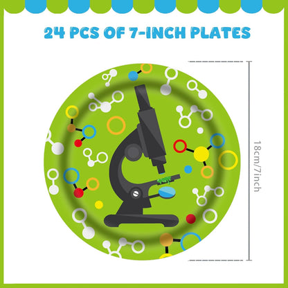 96 Pcs Science Party Decorations Tableware Set for Kids Teens Baby Shower Includes Plates Napkins Forks Chemistry Laboratory Themed Birthday Theme Party Supplies for 24 Guests