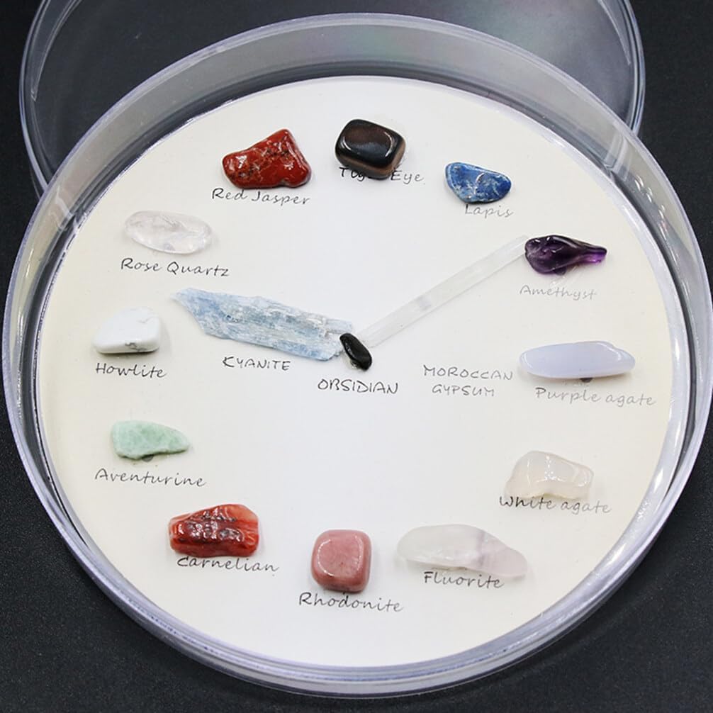 SOLUSTRE Agate Gem Mineral Stone Wall Clock Crystal Desk Shelf Clock Gemstone Rock Collection Kit for Kids Geology Science Learning Home Decor