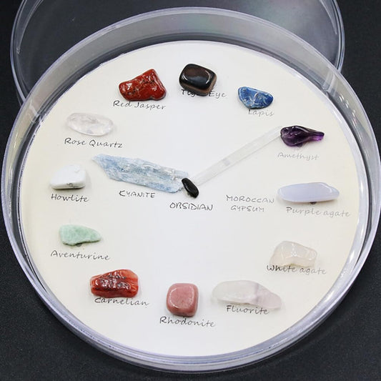 SOLUSTRE Agate Gem Mineral Stone Wall Clock Crystal Desk Shelf Clock Gemstone Rock Collection Kit for Kids Geology Science Learning Home Decor