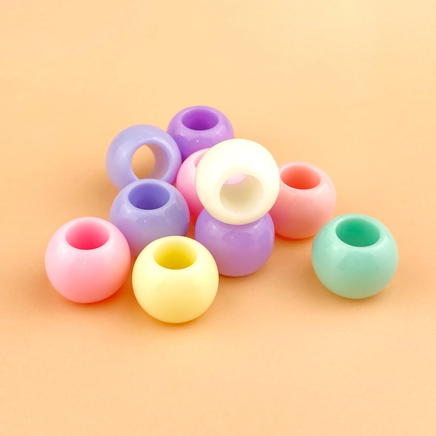 300 Acrylic Large Hole Beads for Crafts and for Hair 10mm x 12mm Acrylic Barrel Beads with 5.7mm Large Hole, Glossy Primary Assortment