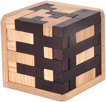 KINGOU Wooden Brain Puzzle Cube 3D Brain Teaser Puzzles 54 Pieces T-Shaped Blocks Builder Creative Educational Toy for Kids and Adults Desk Puzzles for Gift