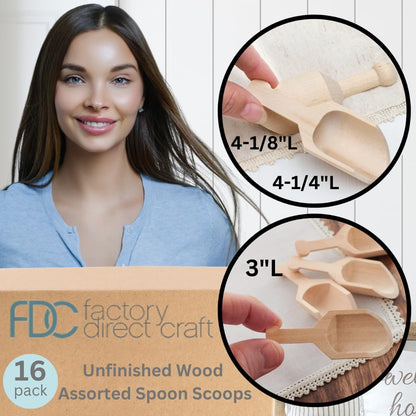 Unfinished Wood Spoon Scoops Set of 6 by Factory Direct Craft for Bath Salts, Sugar Scrubs, Spices or Educational Sensory Bins - 4-1/8 Inches Long
