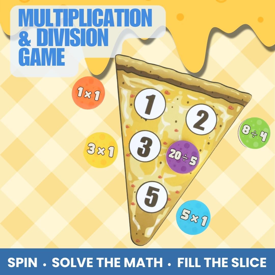 Pidoko Kids Matheroni Pepperoni Math Games for Kids 8-12, Division & Multiplication Game, Educational STEM Board Games with Fun Pizza Theme, 3rd-6th Grade Learning Toys
