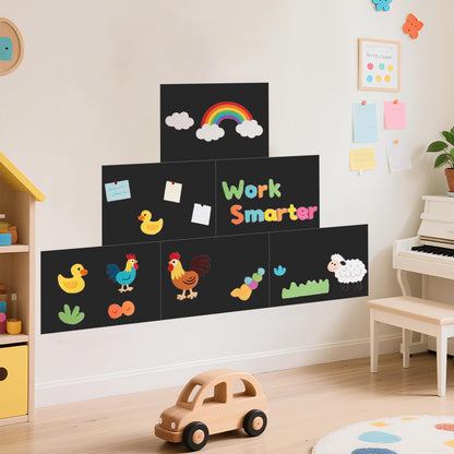 Magnetic Decal Wall for Kids Set of 6 Milk Tea Magnetic Chalkboard for Wall Peel and Stick Magnet Sheets with Chalk Tangram Puzzle and Multiple Accessories Magnetic Wall Decal for Playroom Home