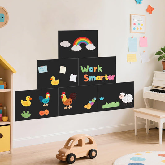 Magnetic Decal Wall for Kids Set of 6 Milk Tea Magnetic Chalkboard for Wall Peel and Stick Magnet Sheets with Chalk Tangram Puzzle and Multiple Accessories Magnetic Wall Decal for Playroom Home