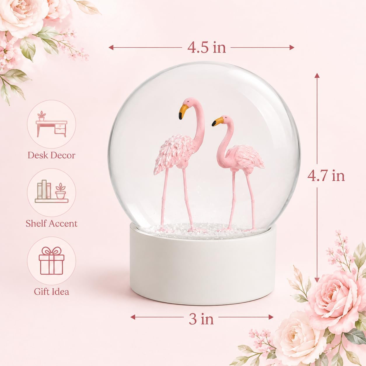 Flamingo Snow Globe for Adults, Christmas Snow Globes for Girls Kids Women, 100MM Glitter Snowglobe Gifts for Valentines Halloween Birthday Table Decor
