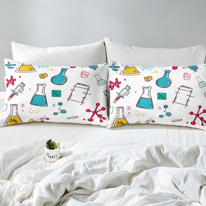 Erosebridal Science Theme Bed Sheets Set Full Size for Boys Girls Chemistry Periodic Table Print Sheet Set Chemical Subject Theme Sheets Teens Kids Math Science Atyle Fitted Sheet 4 Pcs