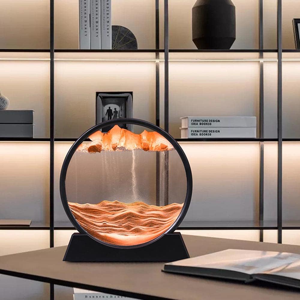 Arthink Moving Sand Art Picture in Motion Round Glass 3D Deep Sea Landscape, Dynamic Sand Art Sandscapes, Sensory Relaxing Desktop